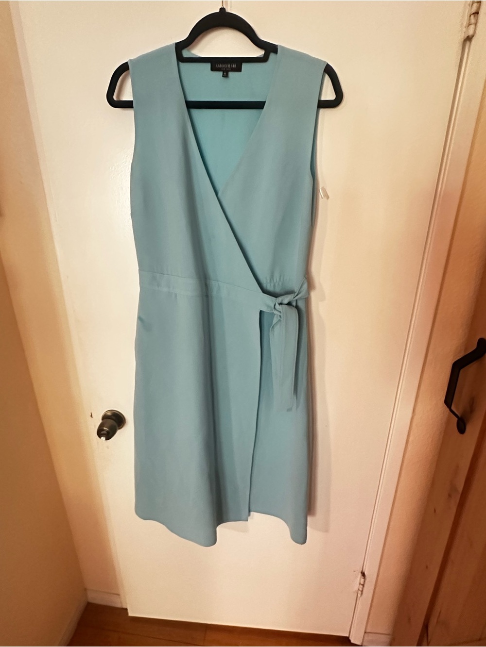 Lafayette 148 New York Aqua Sleeveless Wrap Midi Dress